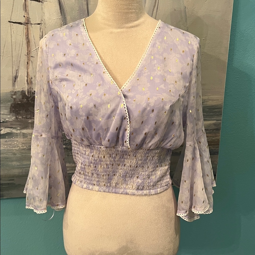 NWT Chelsea & Violet Cool Indigo Bell Sleeve Crop Top, Medium